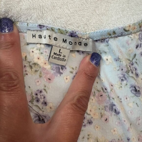 Floral Puff Sleeve Cropped Blouse With Button Front & Tie Detail -Junior Size L - Picture 5 of 11